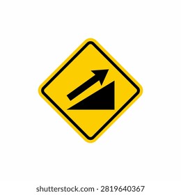 Yellow diamond road sign warning of a steep incline ahead.