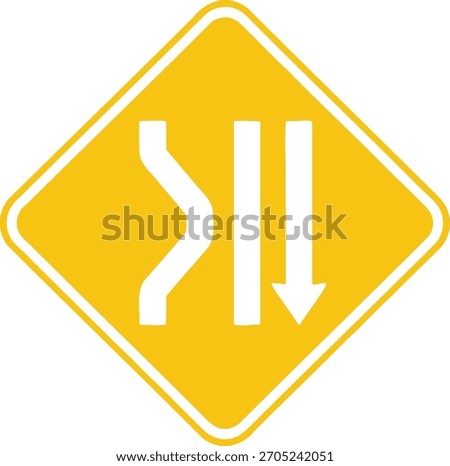Yellow diamond sign warns drivers of upcoming right lane ending or merge ahead. Essential traffic safety symbol.