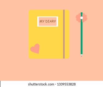 yellow diary and pencil and the inscription in English is my diary