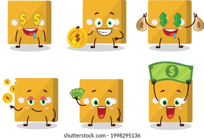 Yellow dice cartoon character with cute emoticon bring money. Vector illustration