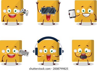 Yellow dice cartoon character are playing games with various cute emoticons. Vector illustration