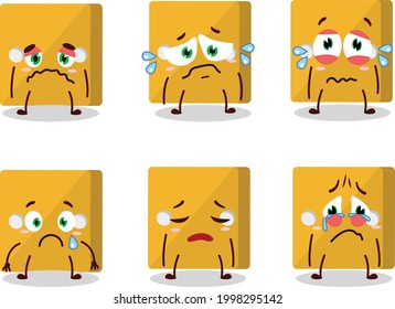 Yellow dice cartoon character with sad expression. Vector illustration
