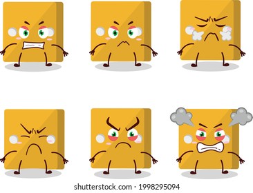 Yellow dice cartoon character with various angry expressions. Vector illustration