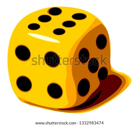 Yellow dice cube vector illustration isolated on white background