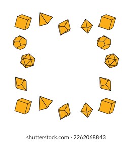 Yellow dice frame in square shape, hand drawn flat