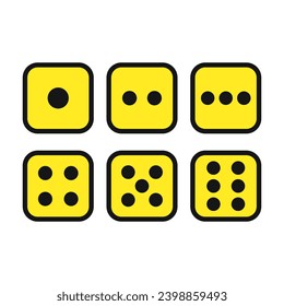 Yellow Dice Set In Black Square Line One Two Tree Four Five Six Cube
