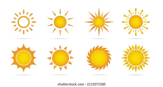 Yellow Different kind of sun icons. set of sun icon vector