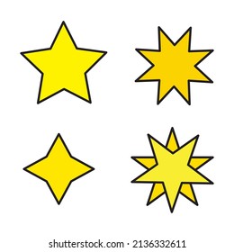 Yellow different yellow stars on white background. Vector illustration. stock image.