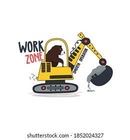 yellow digger bear animal black and white mud soil way tee illustration art vector