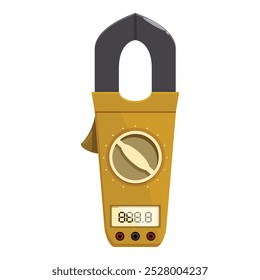 Pinza amperimétrica digital amarilla que mide el consumo de electricidad con pinzas negras