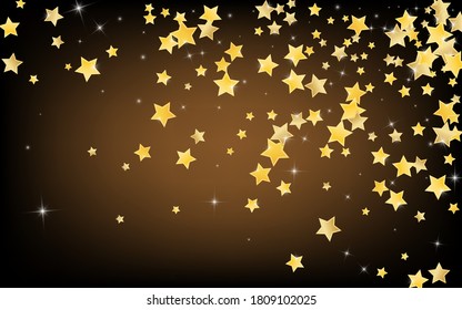 Yellow Digital Stars Vector Brown Background. Shimmer Sparkle Template. Shine Wallpaper. Golden Abstract Star Texture.