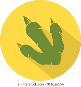 Yellow Dinosaur Footprint Circle Flat Design Icon. Vector Illustration Isolated On White Background 