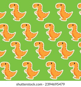 Yellow dinosaur illustrated drawn pattern green background