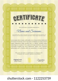 Yellow Diploma. Artistry design. Easy to print. Vector illustration. 