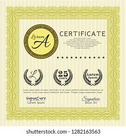 Yellow Diploma. With background. Vector illustration. Artistry design. 