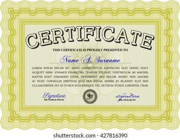 Yellow Diploma. Border, frame. With background. Good design. 