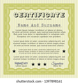 Yellow Diploma or certificate template. Artistry design. Customizable, Easy to edit and change colors. Complex background. 