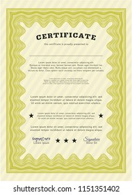 Yellow Diploma or certificate template. With background. Customizable, Easy to edit and change colors. Lovely design. 