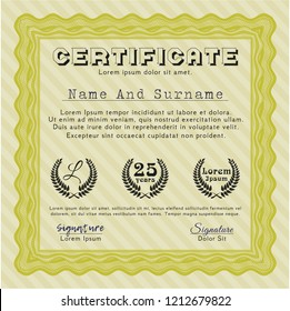 Yellow Diploma or certificate template. With background. Customizable, Easy to edit and change colors. Nice design. 