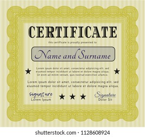 Yellow Diploma or certificate template. Complex background. Customizable, Easy to edit and change colors. Money style design. 