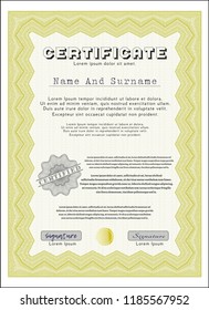 Yellow Diploma or certificate template. Complex background. Modern design. Vector illustration. 