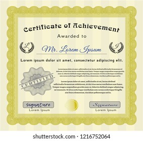 Yellow Diploma or certificate template. Complex background. Customizable, Easy to edit and change colors. Lovely design. 