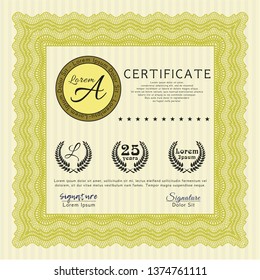 Yellow Diploma or certificate template. Complex background. Elegant design. Customizable, Easy to edit and change colors. 
