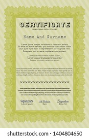 Yellow Diploma or certificate template. Complex background. Money style design. Vector illustration. 