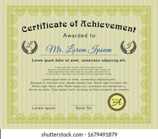 Yellow Diploma or certificate template. Complex background. Good design. Detailed. 
