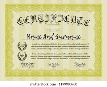 Yellow Diploma or certificate template. Customizable, Easy to edit and change colors. With complex background. Nice design. 