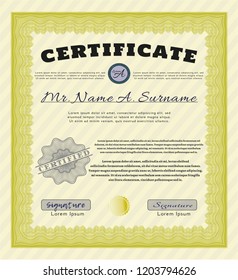 Yellow Diploma or certificate template. Customizable, Easy to edit and change colors. With background. Good design. 