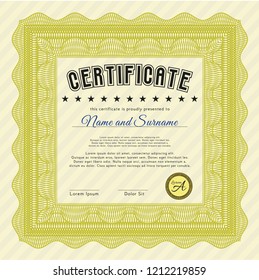 Yellow Diploma or certificate template. Customizable, Easy to edit and change colors. With background. Good design. 