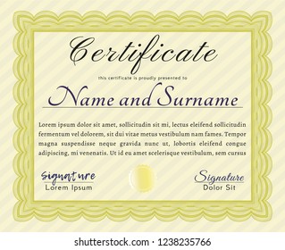 Yellow Diploma or certificate template. Customizable, Easy to edit and change colors. With linear background. Sophisticated design. 