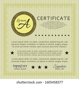 Yellow Diploma or certificate template. Customizable, Easy to edit and change colors. With linear background. Artistry design. 