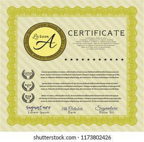 Yellow Diploma or certificate template. Detailed. Easy to print. Perfect design. 
