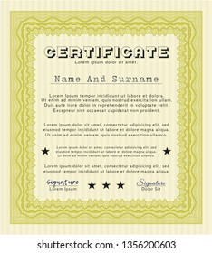 Yellow Diploma or certificate template. Excellent design. Easy to print. Detailed. 