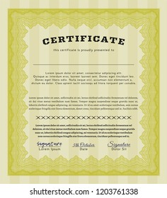 Yellow Diploma or certificate template. Good design. Detailed. Easy to print. 