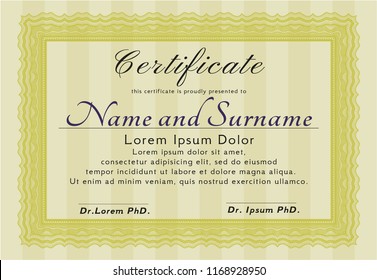 Yellow Diploma or certificate template. With linear background. Customizable, Easy to edit and change colors. Excellent design. 