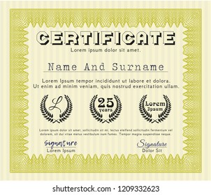 Yellow Diploma or certificate template. Lovely design. Printer friendly. Customizable, Easy to edit and change colors. 