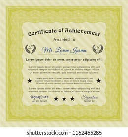 Yellow Diploma or certificate template. Modern design. Easy to print. Detailed. 