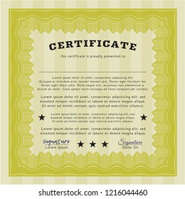 Yellow Diploma or certificate template. Money Pattern design. Vector illustration. Easy to print. 