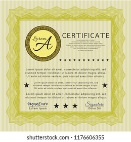 Yellow Diploma or certificate template. Nice design. Vector illustration. Complex background. 