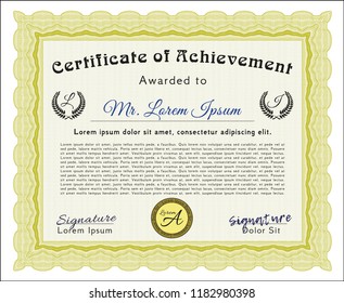 Yellow Diploma or certificate template. Nice design. Vector illustration. Easy to print. 