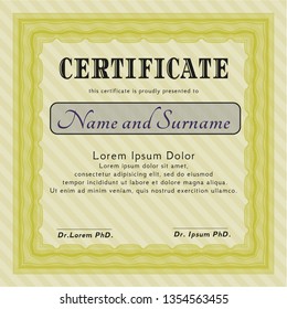 Yellow Diploma or certificate template. Nice design. Vector illustration. Complex background. 