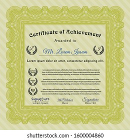 Yellow Diploma or certificate template. Perfect design. Easy to print. Vector illustration. 