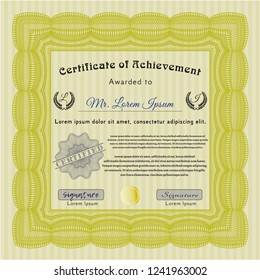 Yellow Diploma or certificate template. Printer friendly. Vector illustration. Lovely design. 