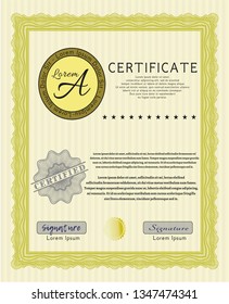 Yellow Diploma or certificate template. Sophisticated design. Customizable, Easy to edit and change colors. Easy to print. 