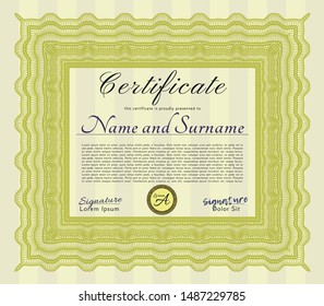 Yellow Diploma or certificate template. Sophisticated design. Customizable, Easy to edit and change colors. Complex background. 