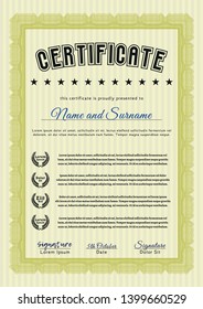 Yellow Diploma or certificate template. Vector illustration. With background. Excellent design. 