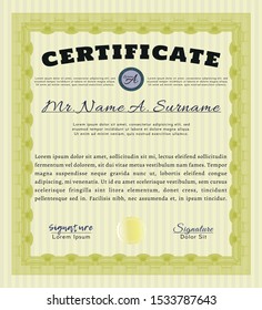 Yellow Diploma. With complex background. Artistry design. Detailed. 